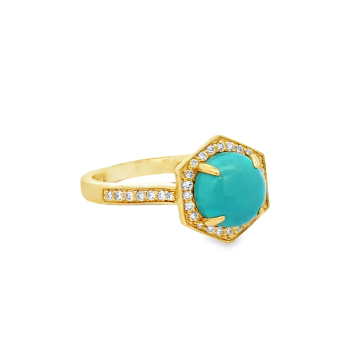 2.01 CT Turquoise & 0.19 CTW Diamond 14K Yellow Gold Ring