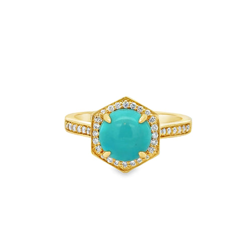2.01 CT Turquoise & 0.19 CTW Diamond 14K Yellow Gold Ring
