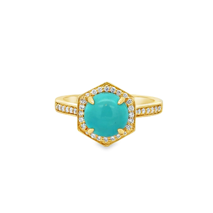 2.01 CT Turquoise & 0.19 CTW Diamond 14K Yellow Gold Ring