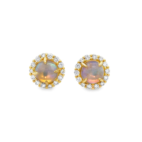 1.18 CTW Opal & 0.37 CTW Diamond 14K Yellow Gold Stud Earrings