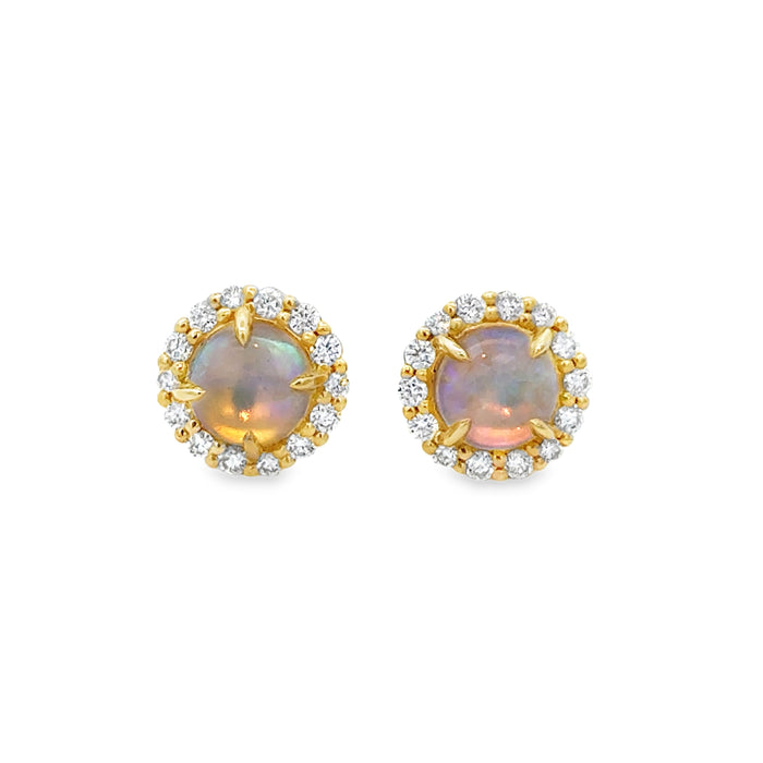 1.18 CTW Opal & 0.37 CTW Diamond 14K Yellow Gold Stud Earrings
