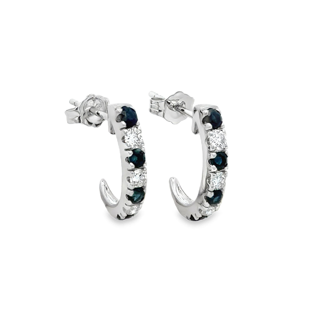 0.75 CTW Sapphire & 0.34 CTW Diamond 14K White Gold Hoop Earrings