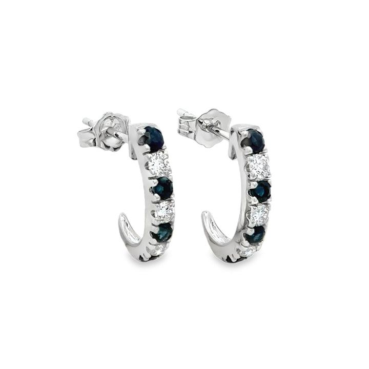 0.75 CTW Sapphire & 0.34 CTW Diamond 14K White Gold Hoop Earrings