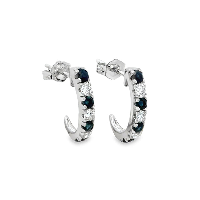 0.75 CTW Sapphire & 0.34 CTW Diamond 14K White Gold Hoop Earrings