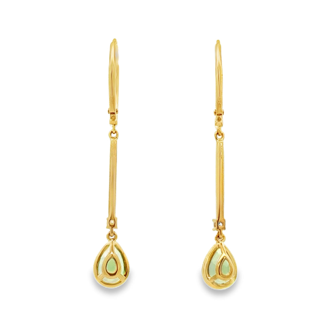 1.36 CTW Peridot & 0.06 CTW Diamond 14K Yellow Gold Drop Earrings
