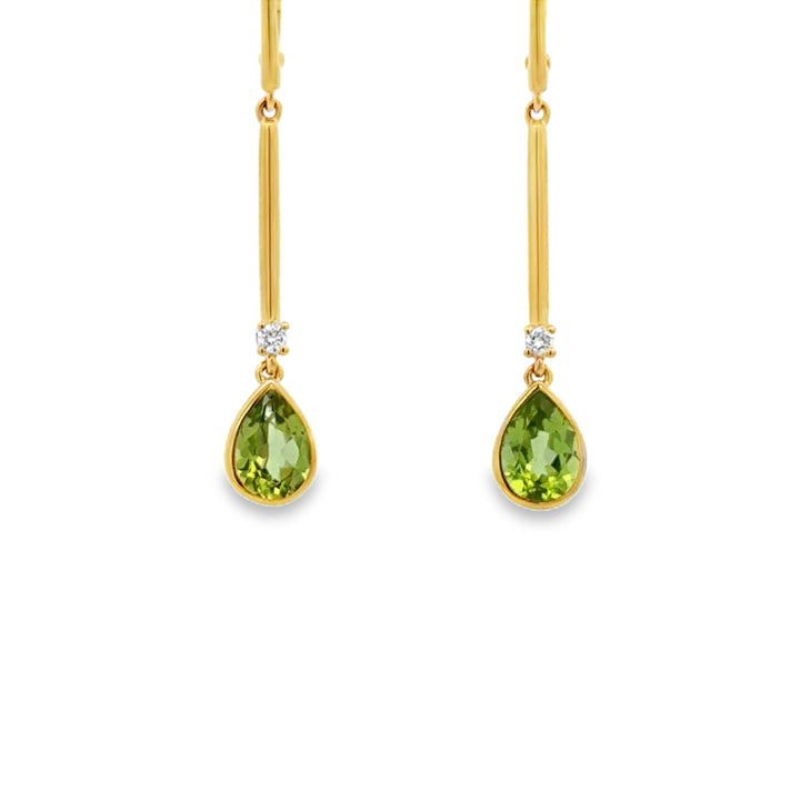 1.36 CTW Peridot & 0.06 CTW Diamond 14K Yellow Gold Drop Earrings