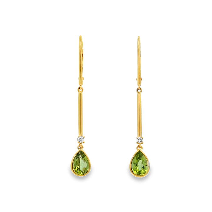 1.36 CTW Peridot & 0.06 CTW Diamond 14K Yellow Gold Drop Earrings