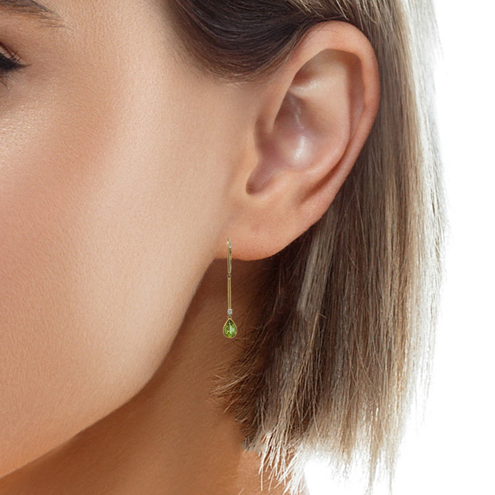 1.36 CTW Peridot & 0.06 CTW Diamond 14K Yellow Gold Drop Earrings