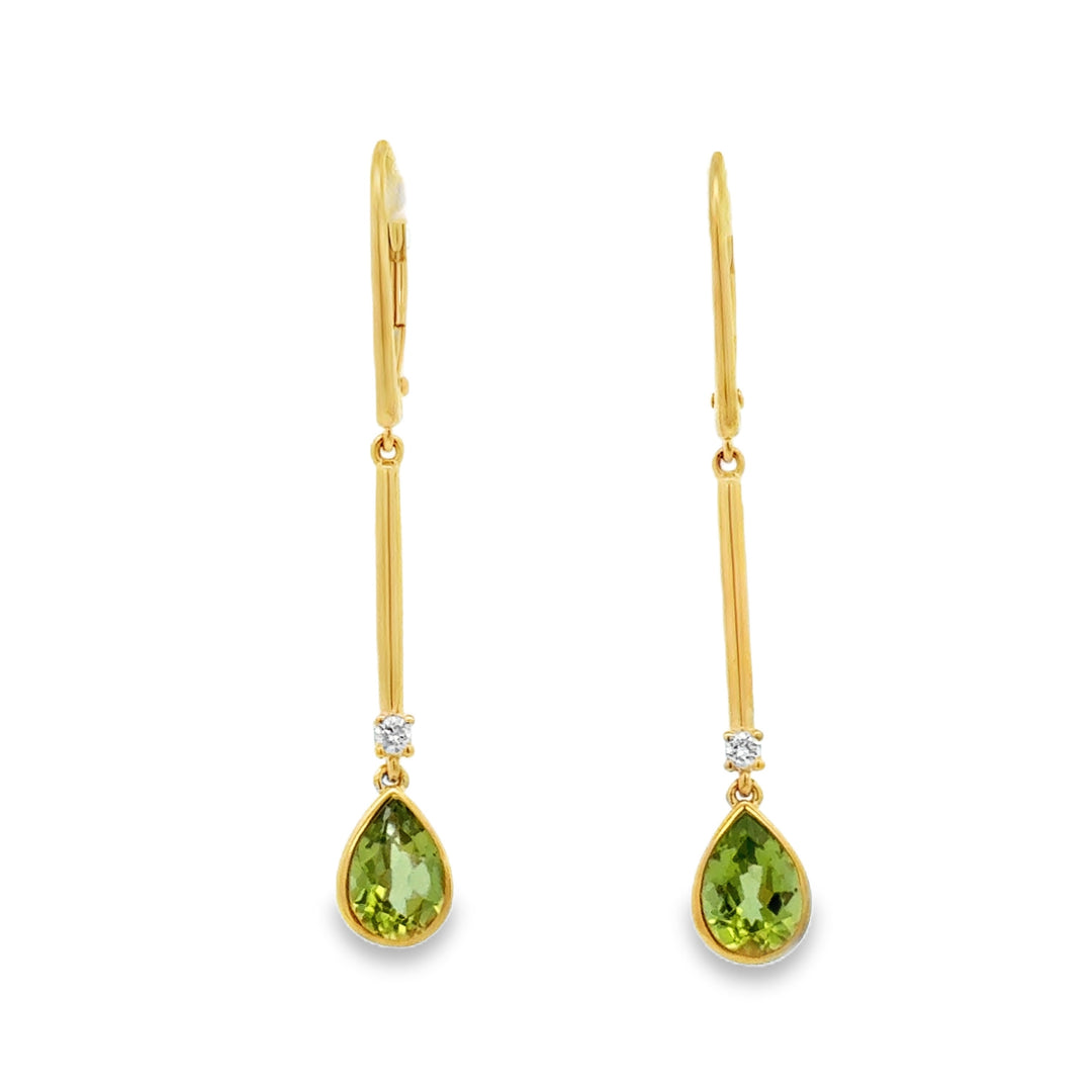 1.36 CTW Peridot & 0.06 CTW Diamond 14K Yellow Gold Drop Earrings