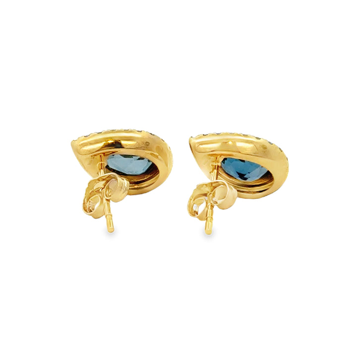 3.17 CTW London Blue Topaz & 0.31 CTW Diamond 14K Yellow Gold Stud Earrings