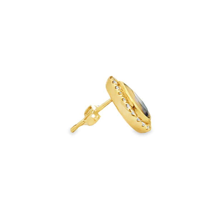 3.17 CTW London Blue Topaz & 0.31 CTW Diamond 14K Yellow Gold Stud Earrings