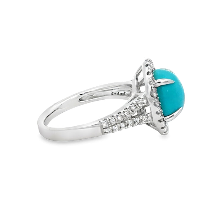 2.63 CT Turquoise & 0.51 CTW Diamond 14K White Gold Ring