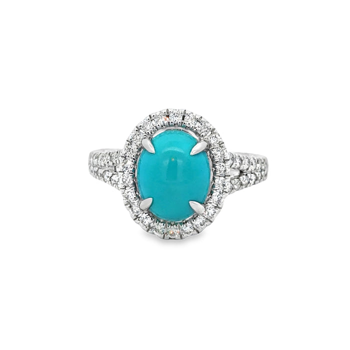 2.63 CT Turquoise & 0.51 CTW Diamond 14K White Gold Ring