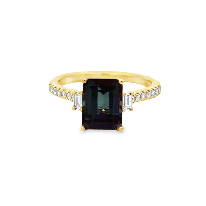3.18 CTW Created Alexandrite & .21 CTW Diamond 14K Yellow Gold Ring