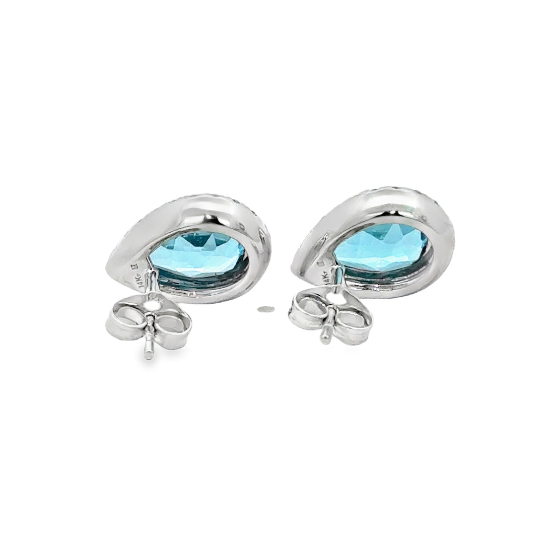 3.10 CTW Blue Topaz & 0.29 CTW Diamond 14K White Gold Earrings