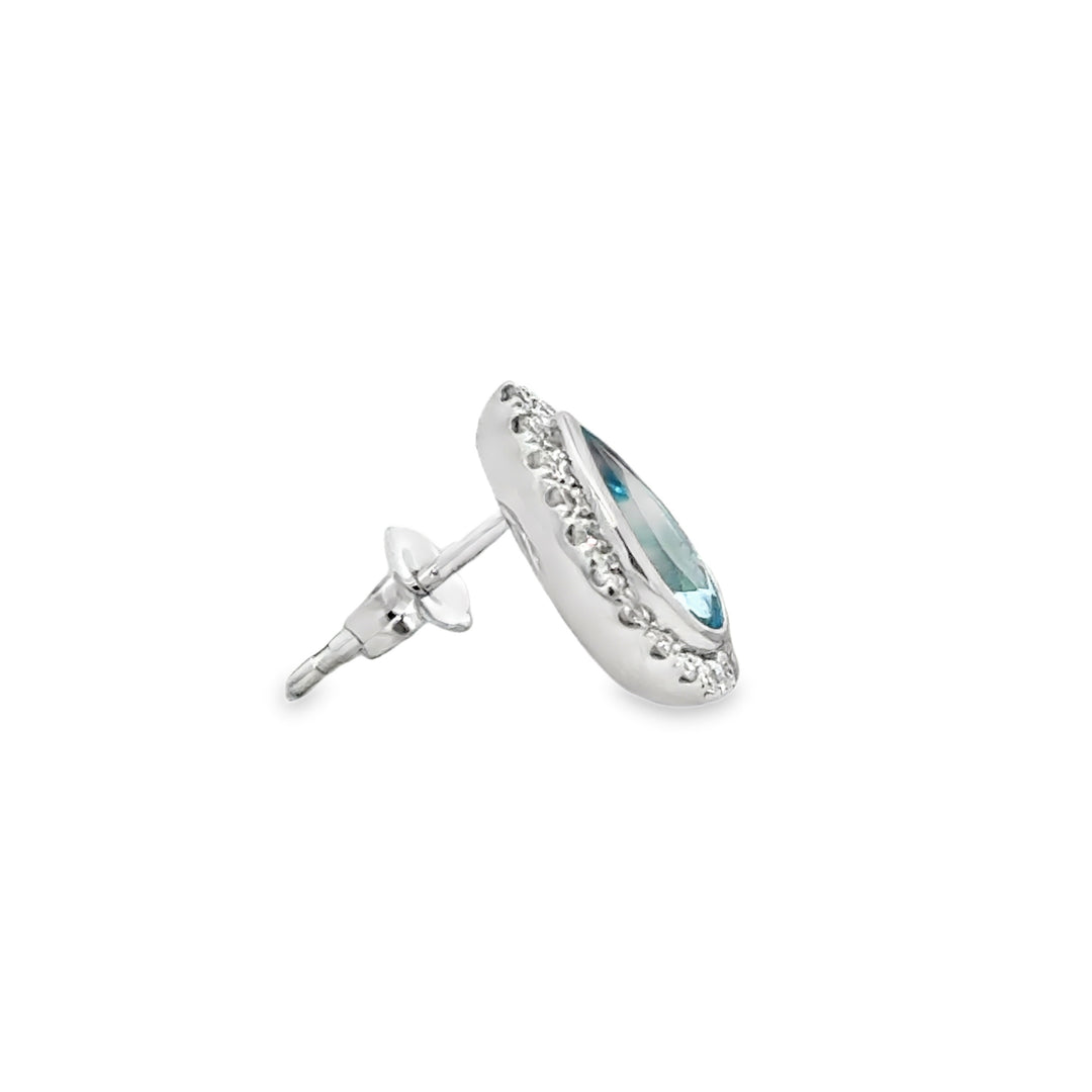 3.10 CTW Blue Topaz & 0.29 CTW Diamond 14K White Gold Earrings