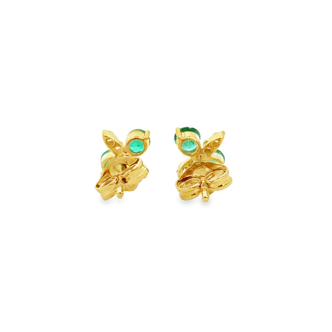 0.55 CTW Emerald & 0.10 CTW Diamond 14K Yellow Gold Stud Earrings