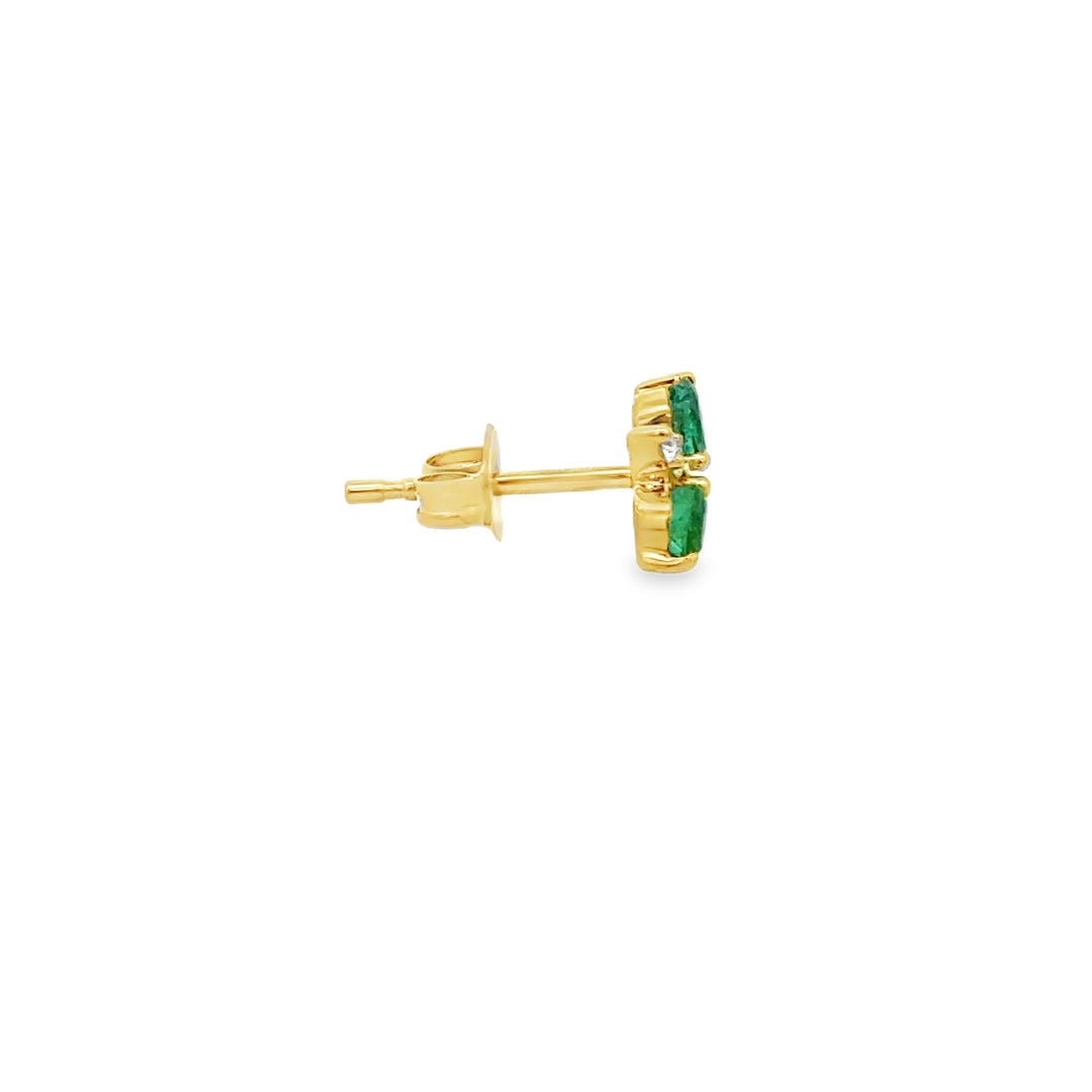 0.55 CTW Emerald & 0.10 CTW Diamond 14K Yellow Gold Stud Earrings