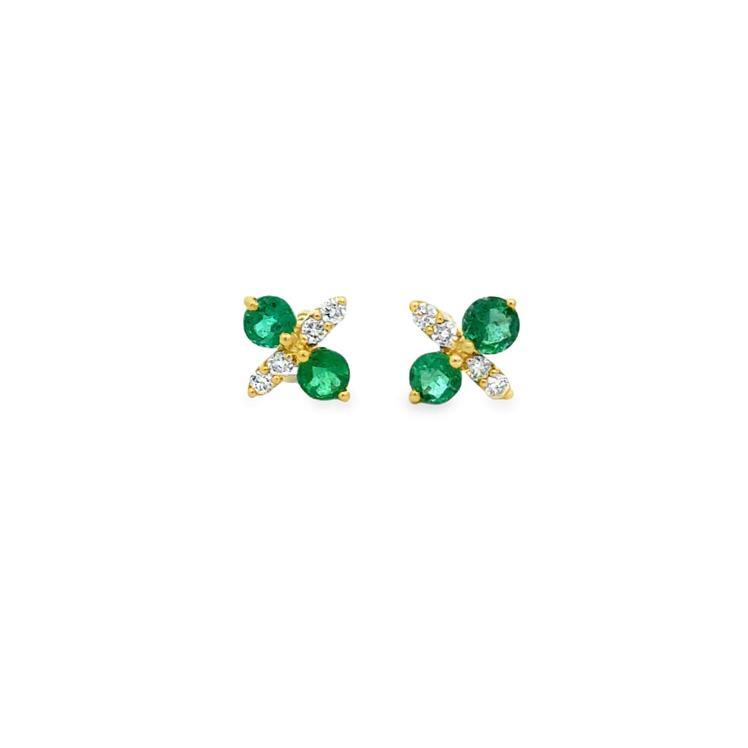 0.55 CTW Emerald & 0.10 CTW Diamond 14K Yellow Gold Stud Earrings