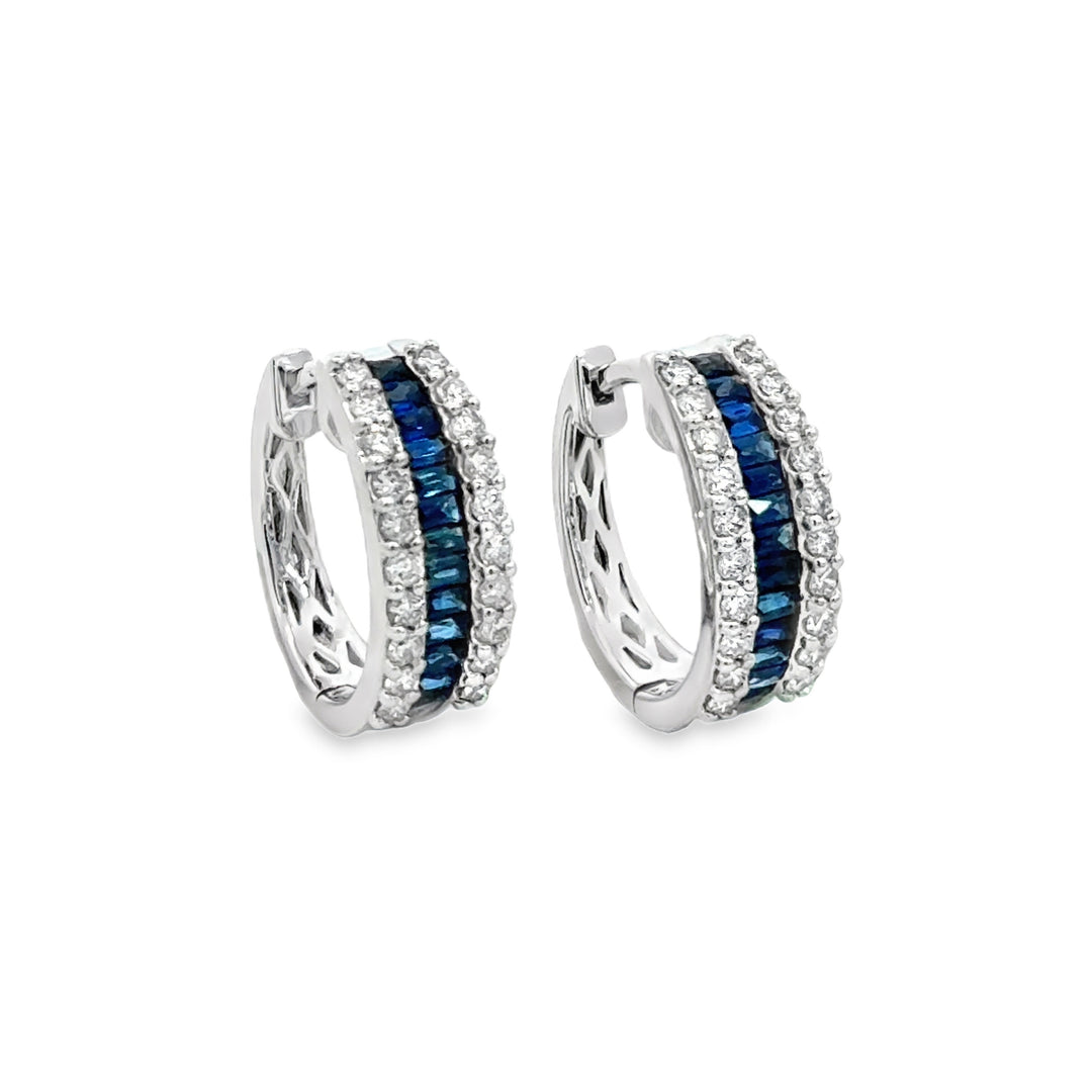 0.70 CTW Sapphire & 0.51 CTW Diamond 14K White Gold Hoop Earrings
