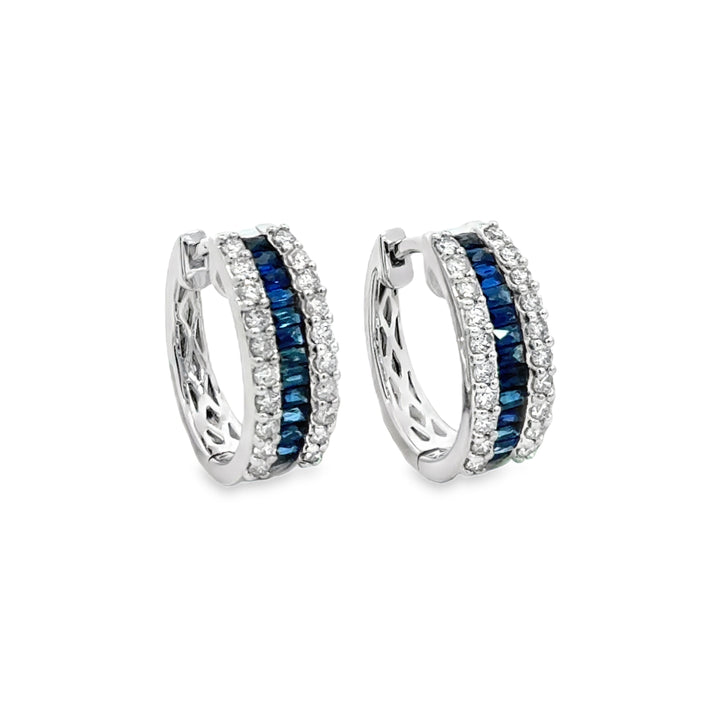 0.70 CTW Sapphire & 0.51 CTW Diamond 14K White Gold Hoop Earrings