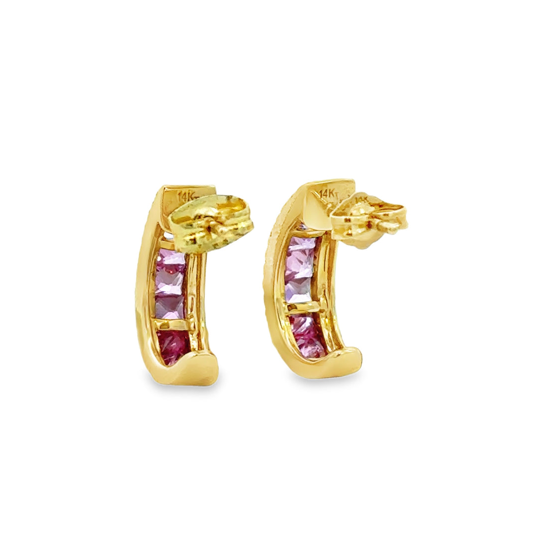 2.00 CTW Pink Sapphire & 0.38 CTW Diamond 14K Yellow Gold Hoop Earrings
