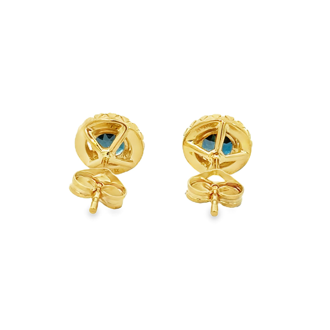 1.28 CTW London Blue Topaz & 0.15 CTW Diamond 14K Yellow Gold Stud Earrings