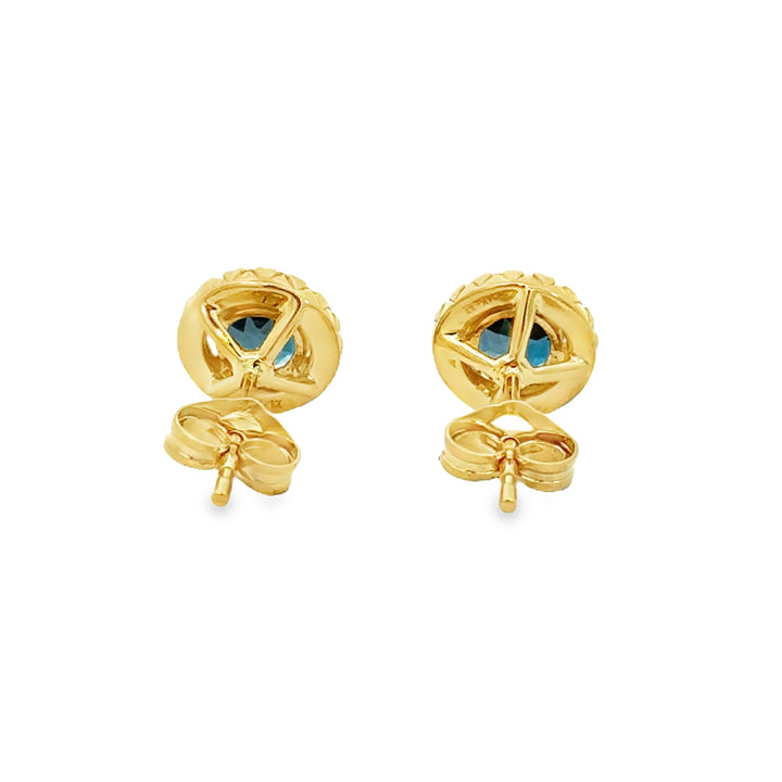 1.28 CTW London Blue Topaz & 0.15 CTW Diamond 14K Yellow Gold Stud Earrings