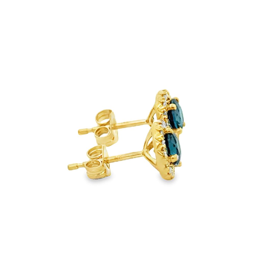1.28 CTW London Blue Topaz & 0.15 CTW Diamond 14K Yellow Gold Stud Earrings