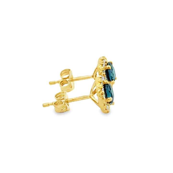 1.28 CTW London Blue Topaz & 0.15 CTW Diamond 14K Yellow Gold Stud Earrings