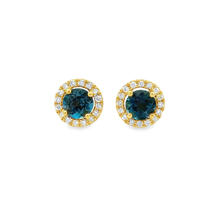 1.28 CTW London Blue Topaz & 0.15 CTW Diamond 14K Yellow Gold Stud Earrings