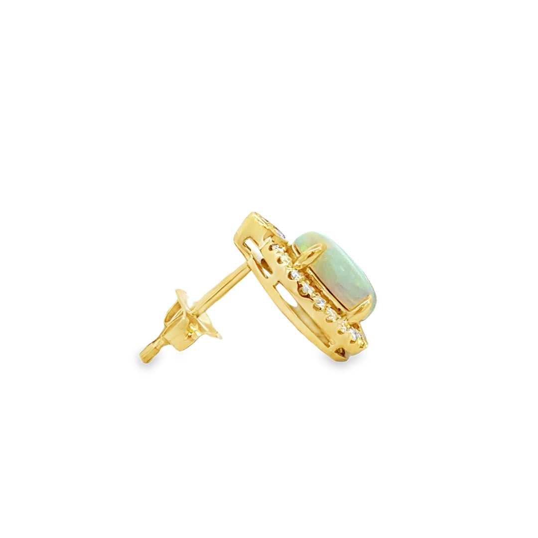1.73 CTW Opal & 0.28 CTW Diamond 14K Yellow Gold Stud Earrings