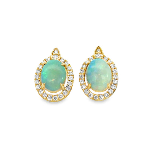 1.73 CTW Opal & 0.28 CTW Diamond 14K Yellow Gold Stud Earrings