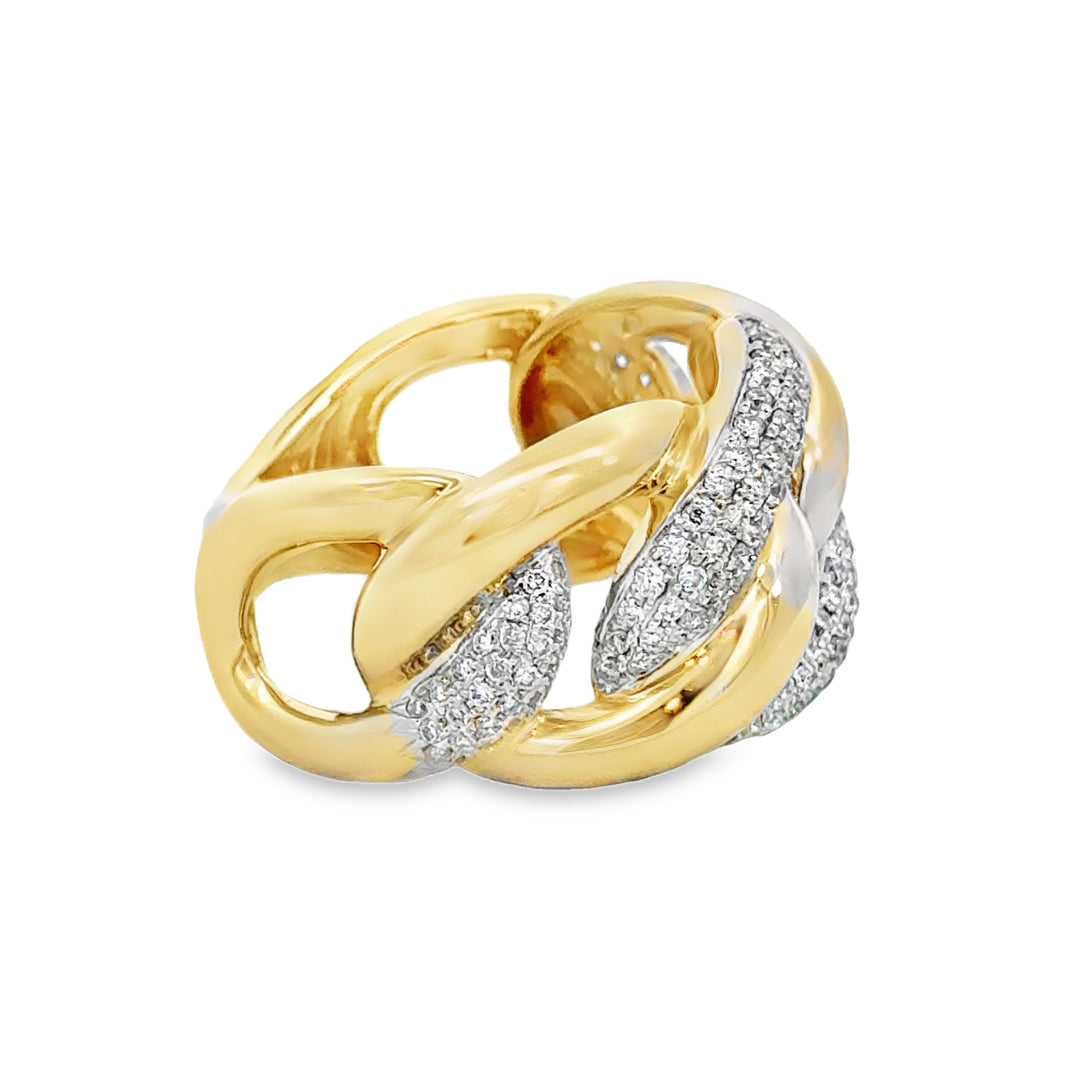 14K Yellow Gold Pavé Diamond Interlocking Ring