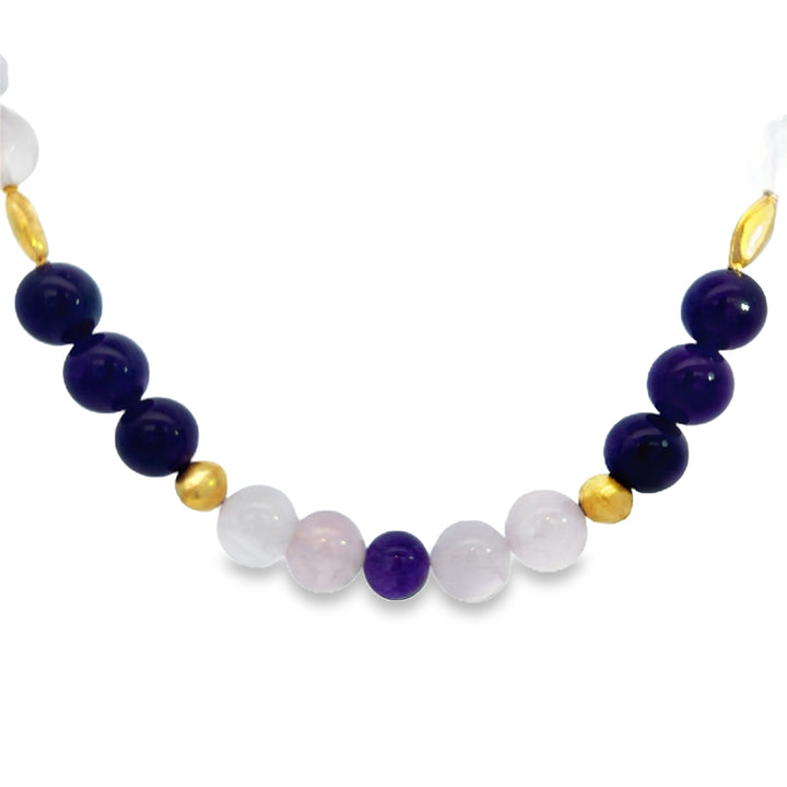 18K Yellow Gold Amethyst &amp; Rose Quartz Beaded Necklace