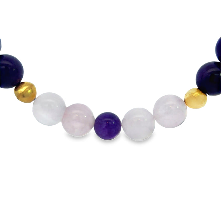 18K Yellow Gold Amethyst &amp; Rose Quartz Beaded Necklace