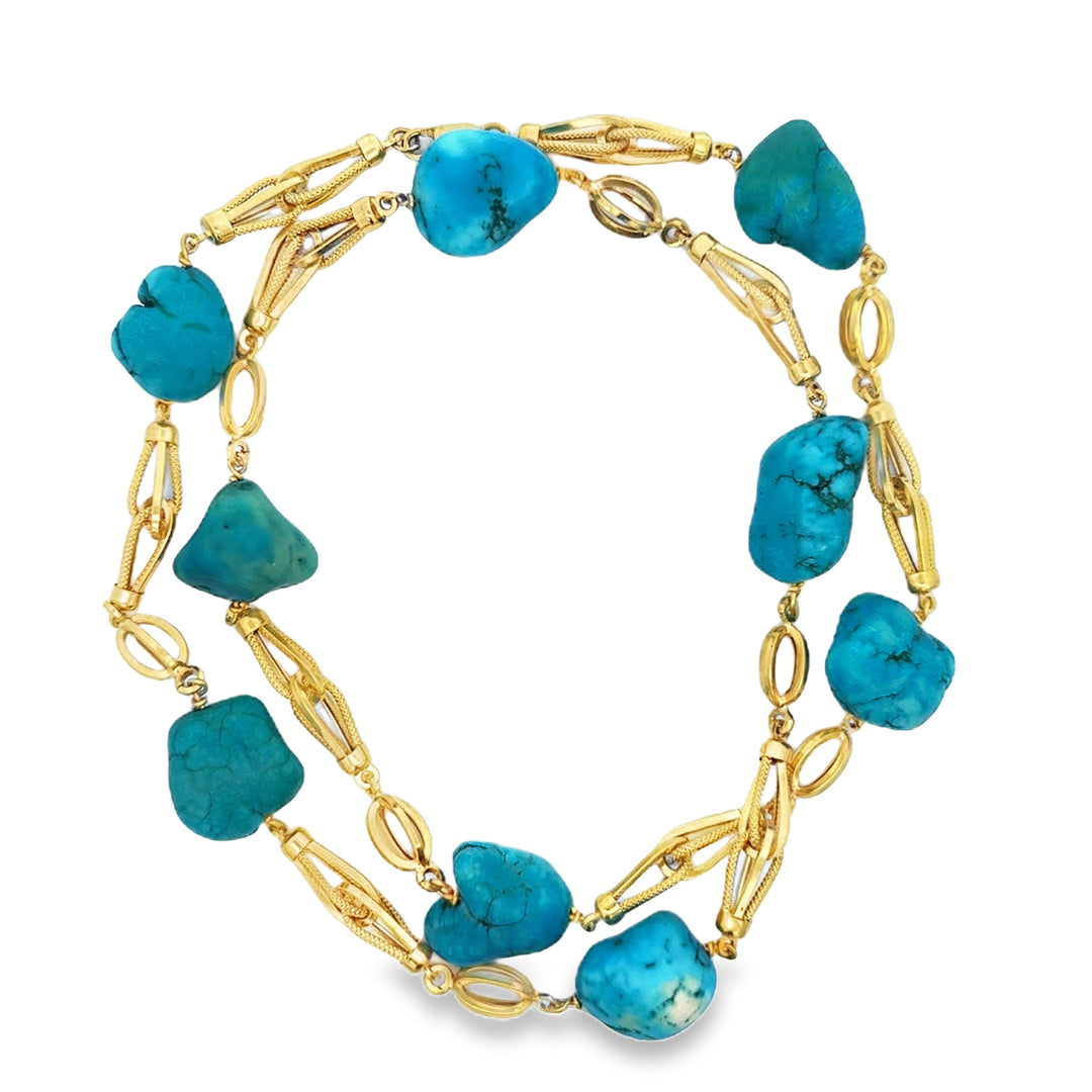 18K Yellow Gold Turquoise Nugget Necklace