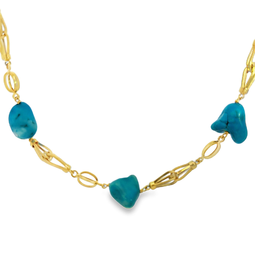 18K Yellow Gold Turquoise Nugget Necklace
