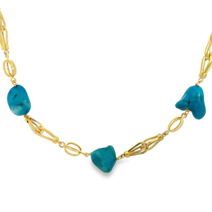18K Yellow Gold Turquoise Nugget Necklace