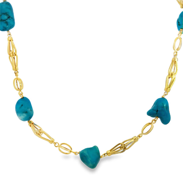 18K Yellow Gold Turquoise Nugget Necklace