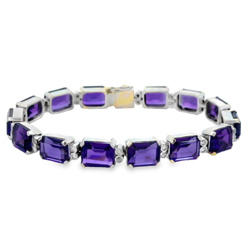 0.60 CTW Diamond 18K White Gold Amethyst Bracelet