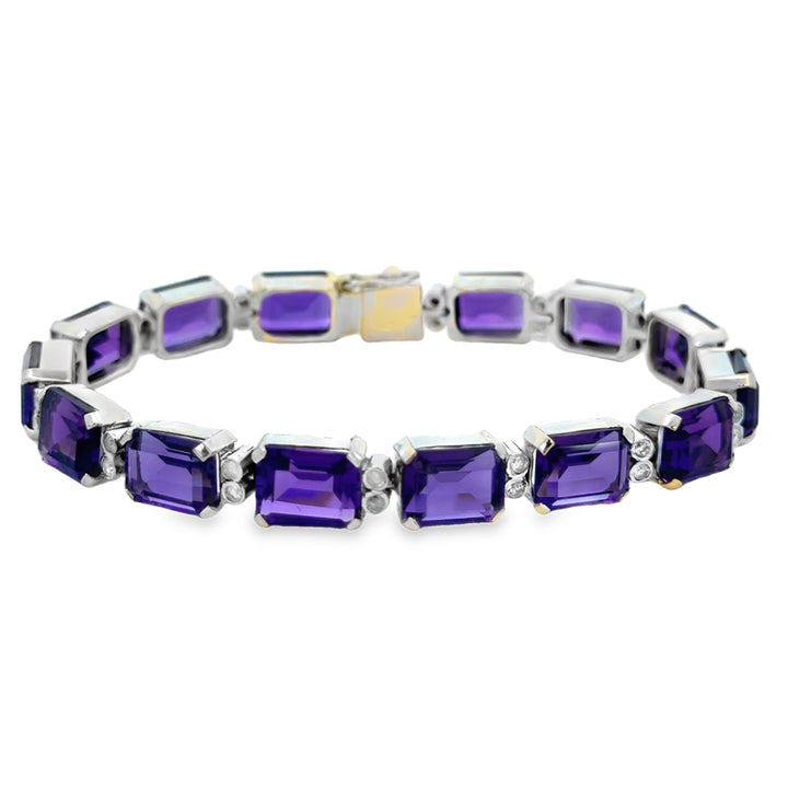 0.60 CTW Diamond 18K White Gold Amethyst Bracelet