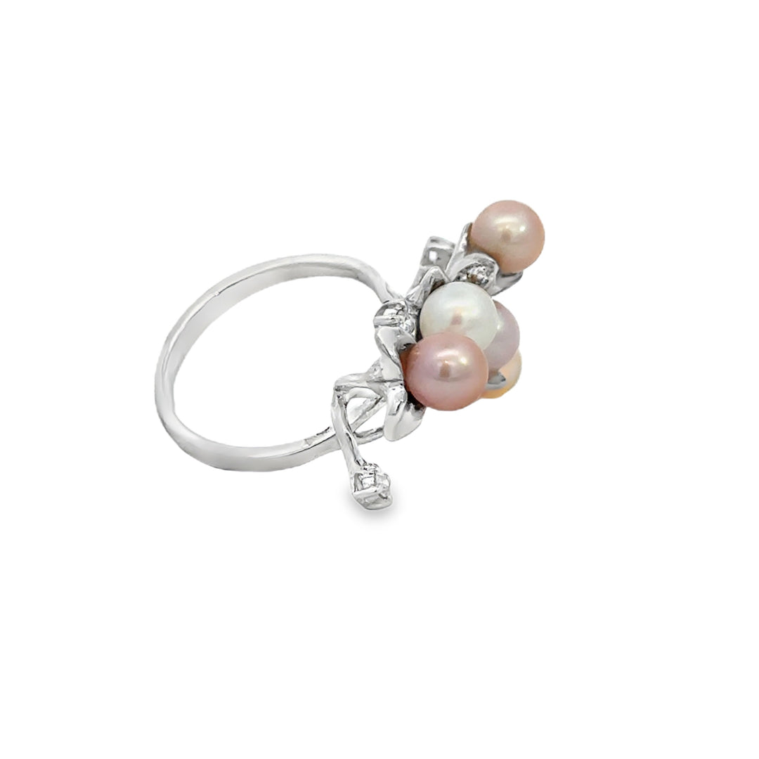 18K White Gold Pearl &amp; Diamond Branch Ring