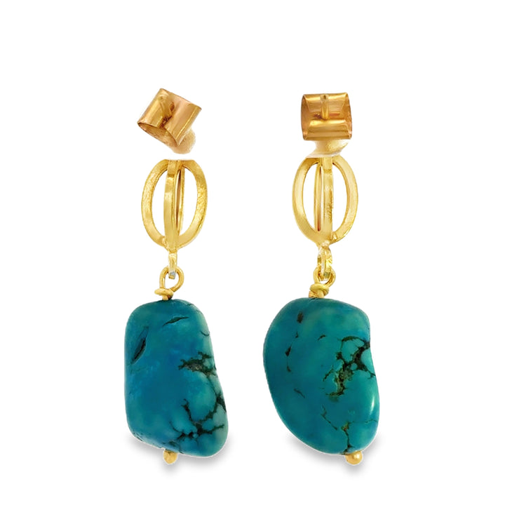 18K Yellow Gold Turquoise Nugget Earrings