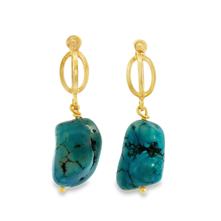 18K Yellow Gold Turquoise Nugget Earrings