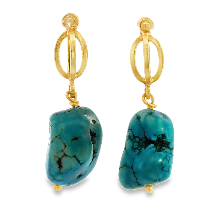 18K Yellow Gold Turquoise Nugget Earrings