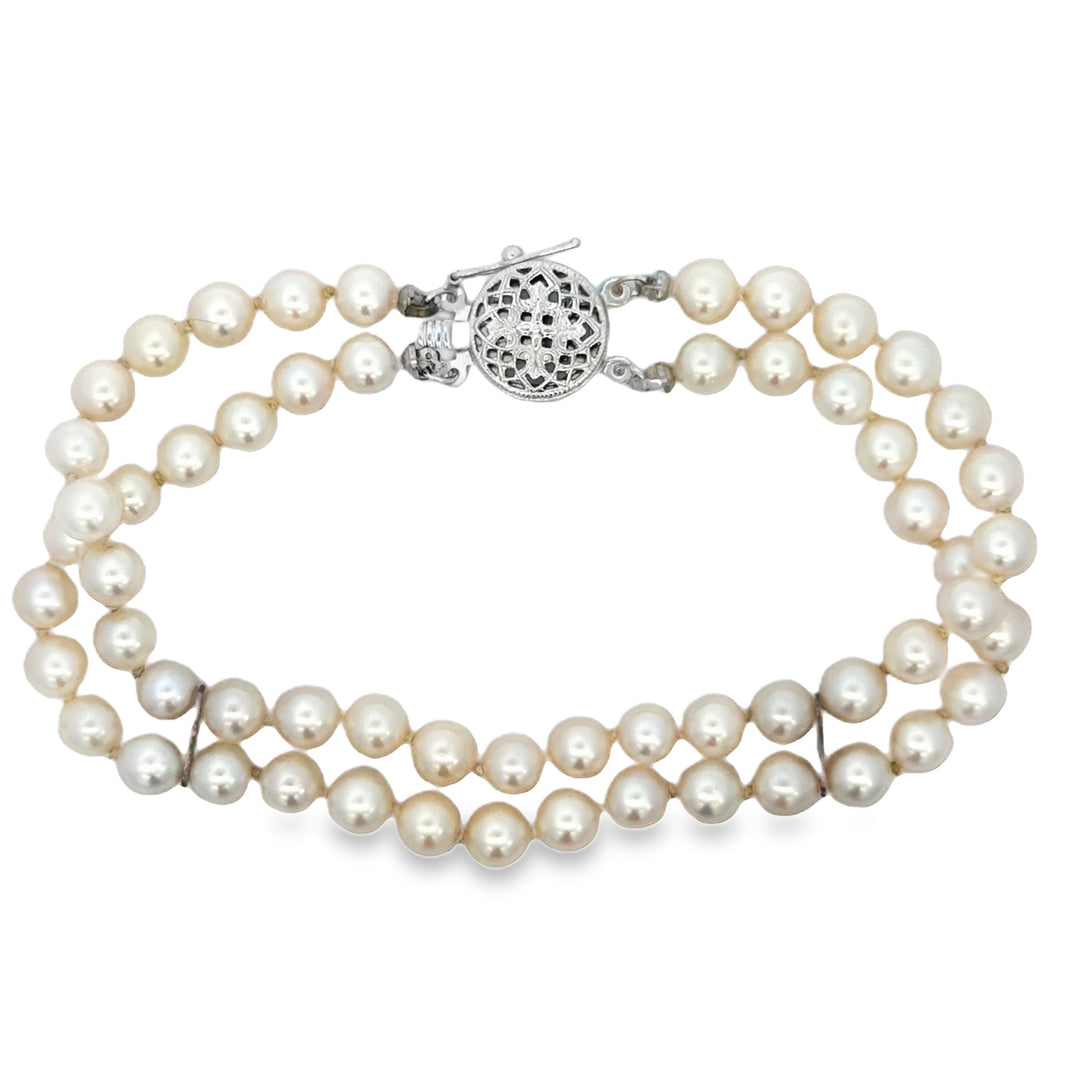 14K White Gold Double-Strand Pearl Bracelet