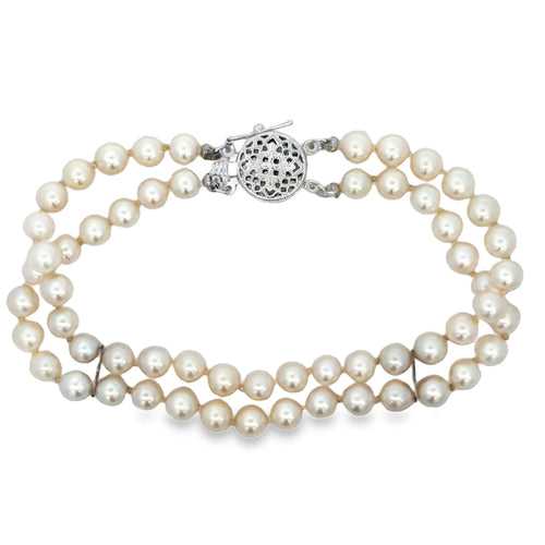 14K White Gold Double-Strand Pearl Bracelet