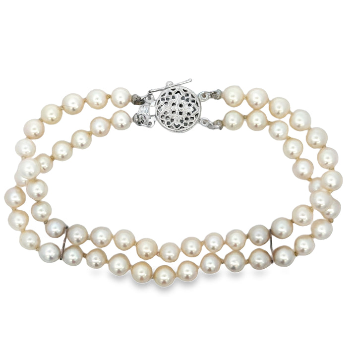 14K White Gold Double-Strand Pearl Bracelet