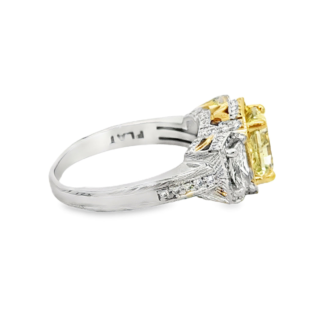 2.08 CT Fancy Light Yellow Diamond Platinum &amp; 18K Yellow Gold Ring